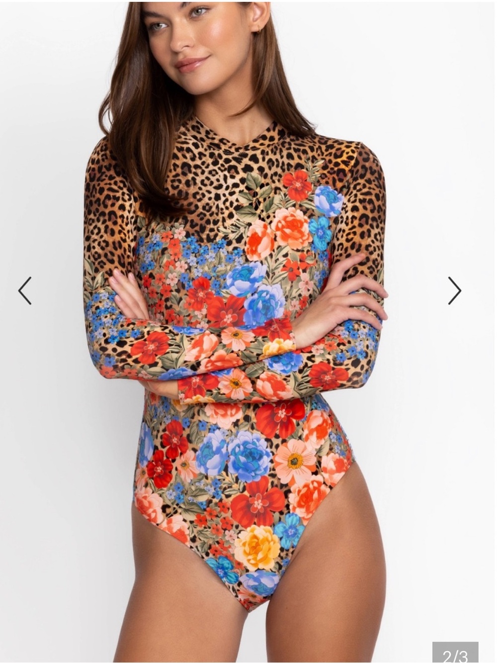 EXCELLENT CONDITION JOHNNY WAS FLORAL CHEETAH SWIMSUIT/RASH GUARD SIZE MEDIUM
